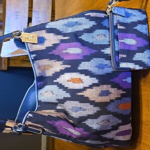 Coach iKat Limited Edition Patterned Tote and Wristlet Set - Purple and Blue